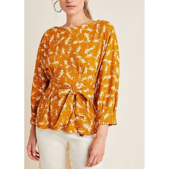 Anthropologie Blouse Small Amber Dolman Sleeve Top Golden Boho Floral Casual - Picture 2 of 10
